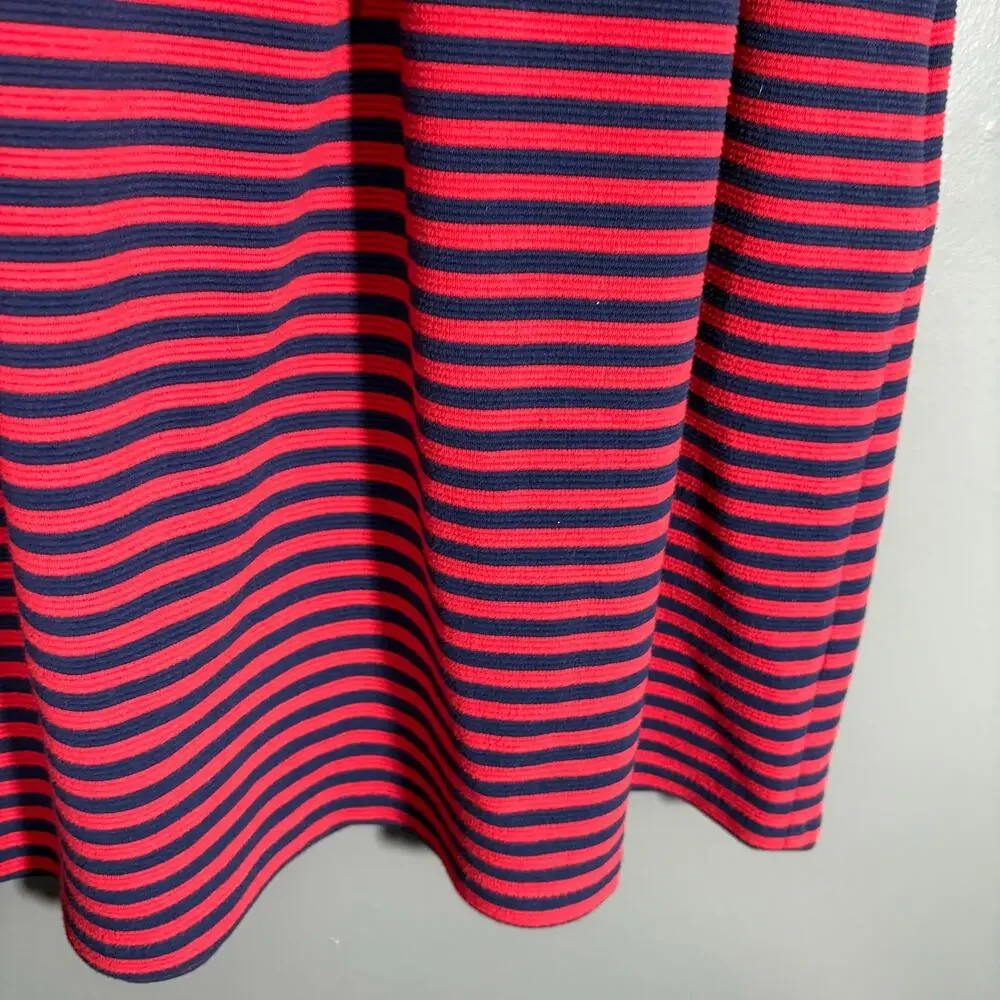 J Crew Women's Blue & Red Striped Preppy Nautical Dress - Size 8 - Pleated Skirt